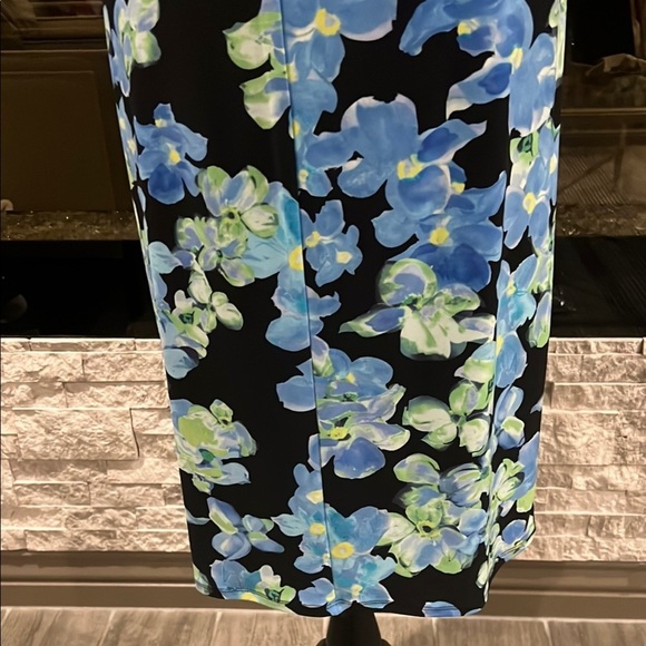 NWT Lauren Ralph Lauren Blue floral V neck slipon Midi Dress side ruching sz 10 - Picture 13 of 16